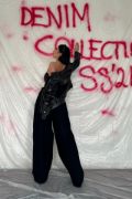 Siyah Geniş Paça Jeans Pantolon resmi
